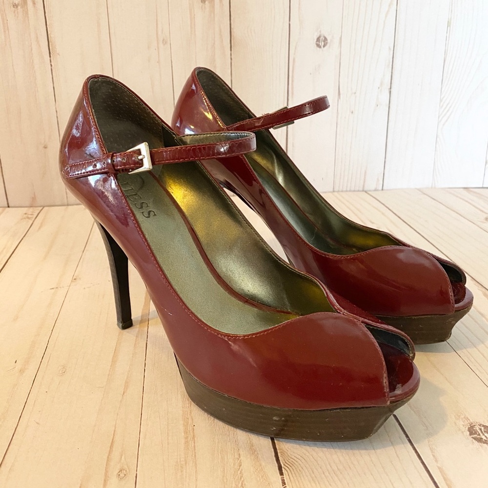 {Guess} Red Wine Patent Leather Platform Heel